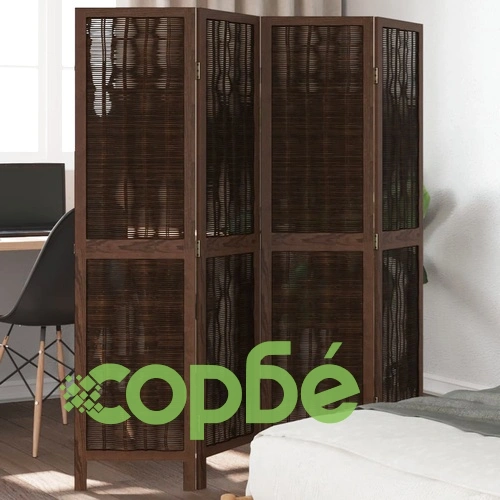 Разделител за стая, 4 панела, тъмнокафяв, дърво пауловния масив ➤ топ цена ➤ sorbe.bg