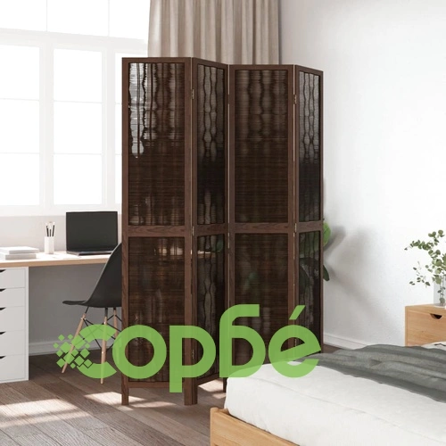Разделител за стая, 4 панела, тъмнокафяв, дърво пауловния масив ➤ топ цена ➤ sorbe.bg