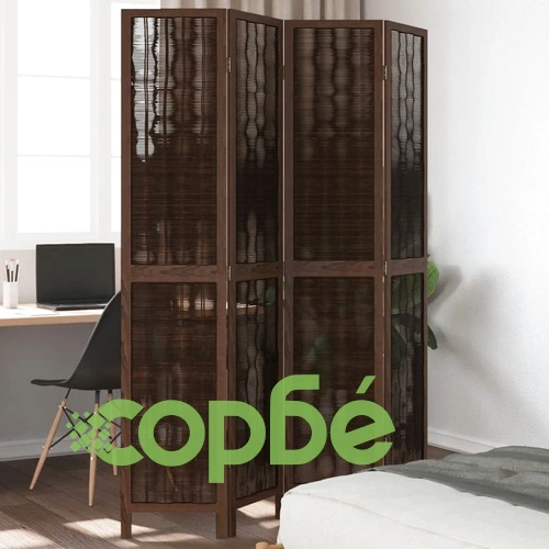 Разделител за стая, 4 панела, тъмнокафяв, дърво пауловния масив ➤ топ цена ➤ sorbe.bg