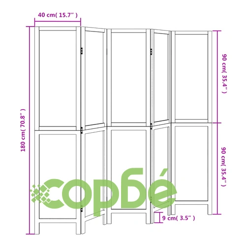 Разделител за стая, 5 панела, тъмнокафяв, дърво пауловния масив ➤ топ цена ➤ sorbe.bg