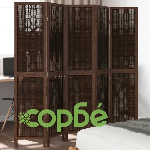 Разделител за стая, 5 панела, тъмнокафяв, дърво пауловния масив ➤ топ цена ➤ sorbe.bg