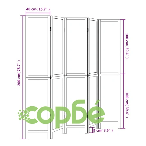 Разделител за стая, 5 панела, тъмнокафяв, дърво пауловния масив ➤ топ цена ➤ sorbe.bg