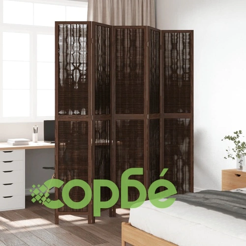 Разделител за стая, 5 панела, тъмнокафяв, дърво пауловния масив ➤ топ цена ➤ sorbe.bg