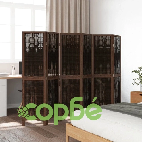 Разделител за стая, 6 панела, тъмнокафяв, дърво пауловния масив ➤ топ цена ➤ sorbe.bg