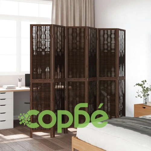 Разделител за стая, 6 панела, тъмнокафяв, дърво пауловния масив ➤ топ цена ➤ sorbe.bg