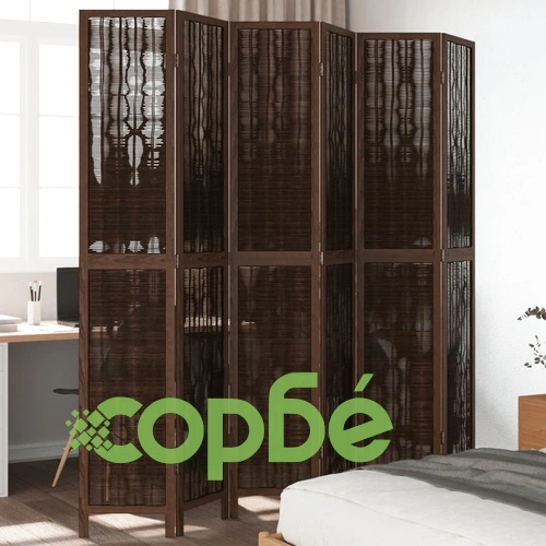Разделител за стая, 6 панела, тъмнокафяв, дърво пауловния масив ➤ топ цена ➤ sorbe.bg