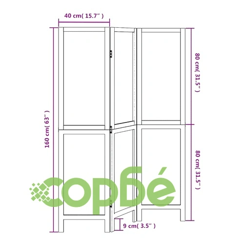 Разделител за стая, 3 панела, бял, дърво пауловния масив ➤ топ цена ➤ sorbe.bg