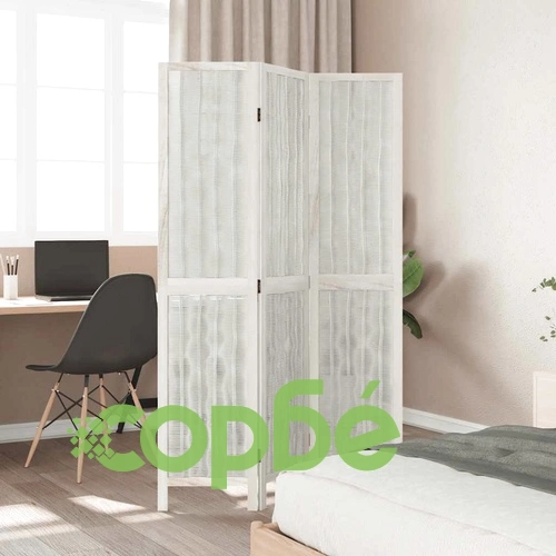 Разделител за стая, 3 панела, бял, дърво пауловния масив ➤ топ цена ➤ sorbe.bg