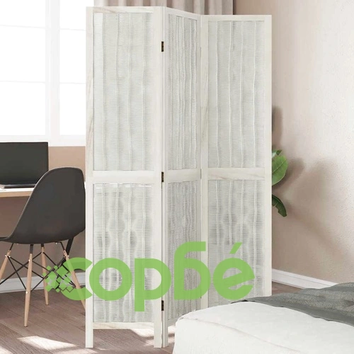 Разделител за стая, 3 панела, бял, дърво пауловния масив ➤ топ цена ➤ sorbe.bg