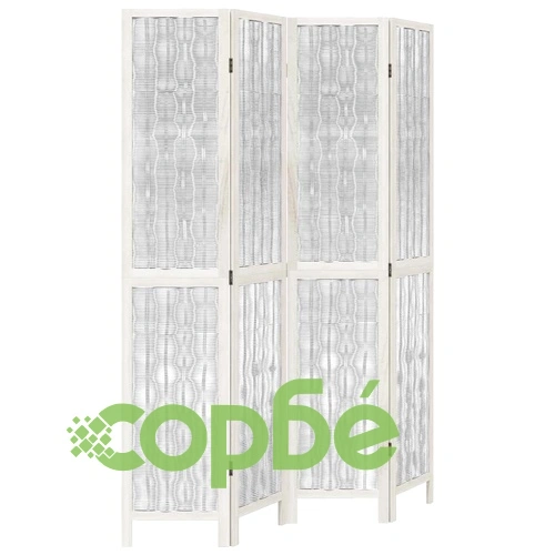 Разделител за стая, 4 панела, бял, дърво пауловния масив ➤ топ цена ➤ sorbe.bg