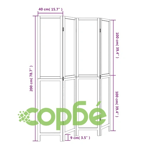 Разделител за стая, 4 панела, бял, дърво пауловния масив ➤ топ цена ➤ sorbe.bg