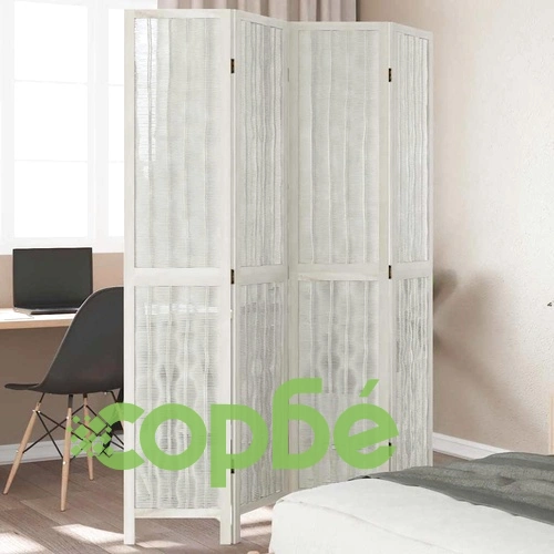 Разделител за стая, 4 панела, бял, дърво пауловния масив ➤ топ цена ➤ sorbe.bg