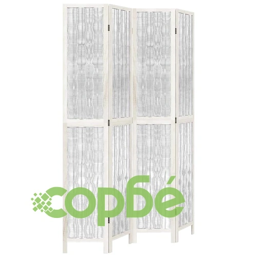 Разделител за стая, 4 панела, бял, дърво пауловния масив ➤ топ цена ➤ sorbe.bg