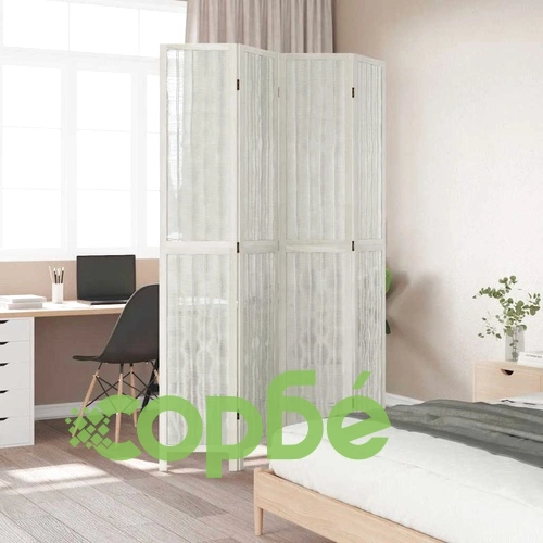 Разделител за стая, 4 панела, бял, дърво пауловния масив ➤ топ цена ➤ sorbe.bg