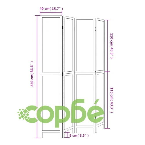 Разделител за стая, 4 панела, бял, дърво пауловния масив ➤ топ цена ➤ sorbe.bg