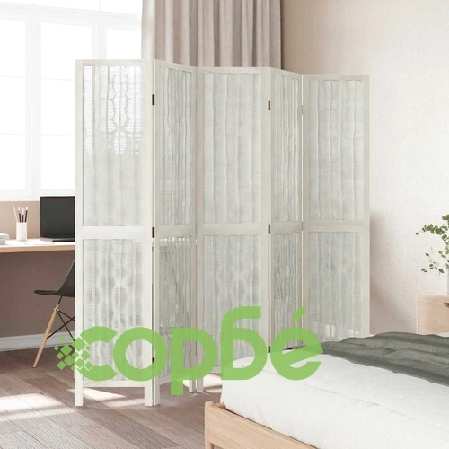 Разделител за стая, 5 панела, бял, дърво пауловния масив ➤ топ цена ➤ sorbe.bg