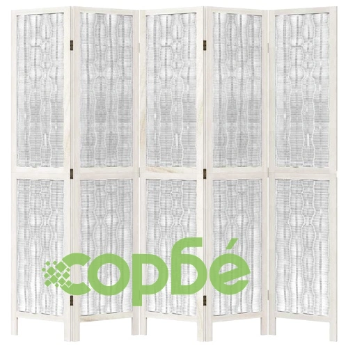 Разделител за стая, 5 панела, бял, дърво пауловния масив ➤ топ цена ➤ sorbe.bg