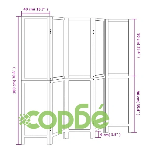 Разделител за стая, 5 панела, бял, дърво пауловния масив ➤ топ цена ➤ sorbe.bg