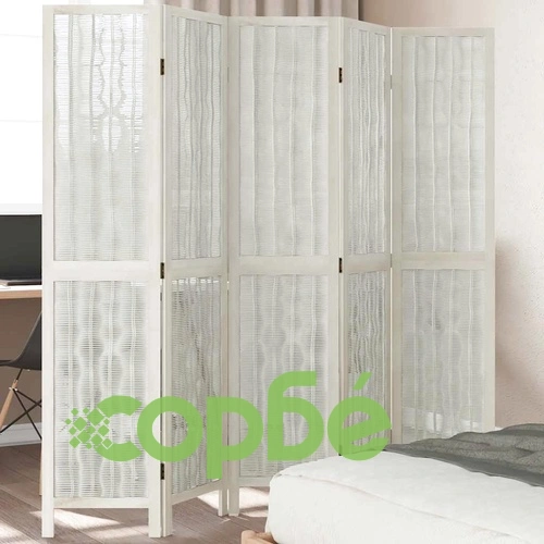 Разделител за стая, 5 панела, бял, дърво пауловния масив ➤ топ цена ➤ sorbe.bg