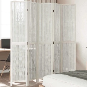 Разделител за стая, 5 панела, бял, дърво пауловния масив
