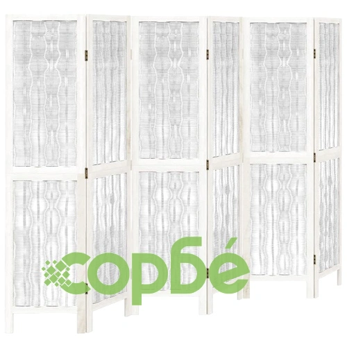 Разделител за стая, 6 панела, бял, дърво пауловния масив ➤ топ цена ➤ sorbe.bg