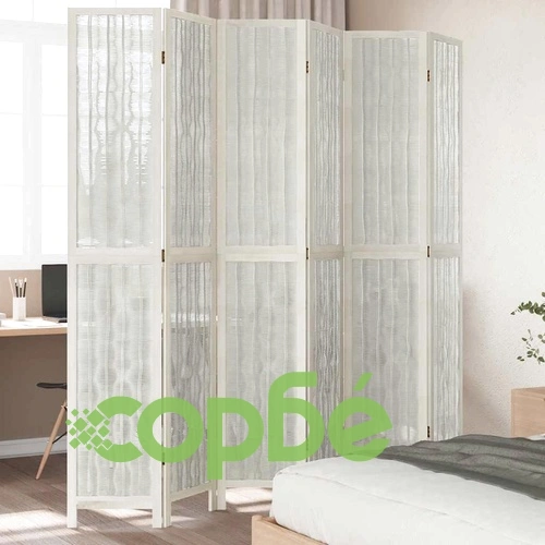 Разделител за стая, 6 панела, бял, дърво пауловния масив ➤ топ цена ➤ sorbe.bg