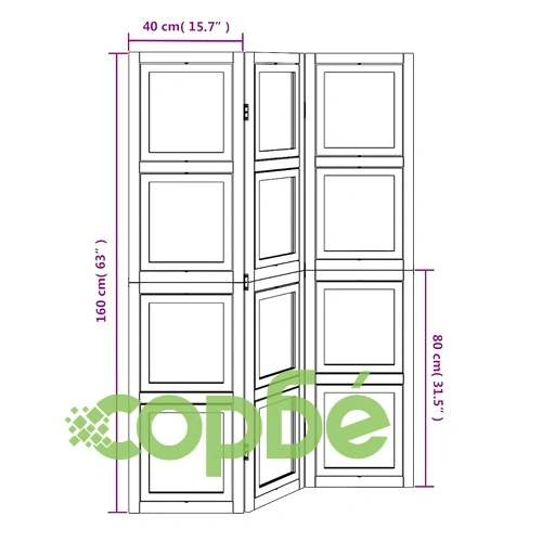 Разделител за стая, 3 панела, бял, дърво пауловния масив ➤ топ цена ➤ sorbe.bg