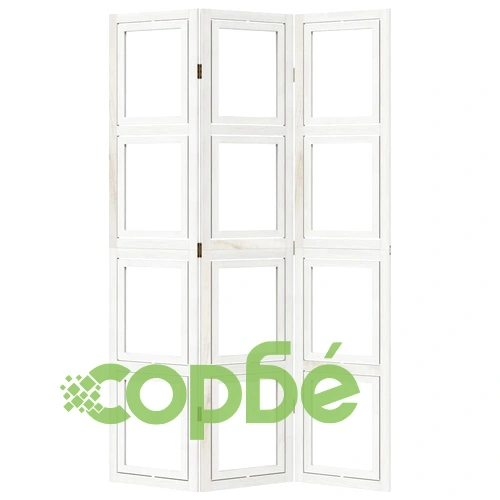 Разделител за стая, 3 панела, бял, дърво пауловния масив ➤ топ цена ➤ sorbe.bg