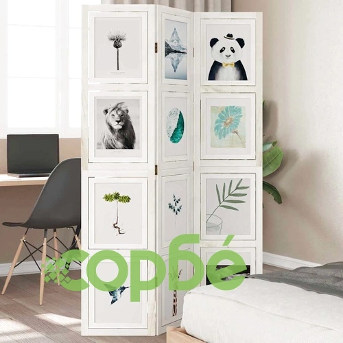 Разделител за стая, 3 панела, бял, дърво пауловния масив ➤ топ цена ➤ sorbe.bg