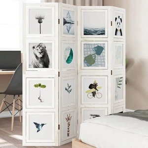 Разделител за стая, 4 панела, бял, дърво пауловния масив