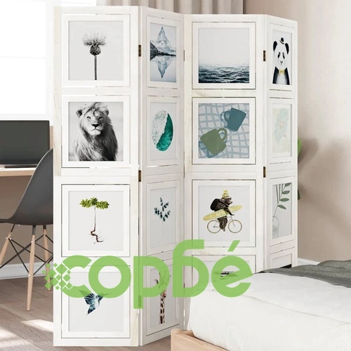 Разделител за стая, 4 панела, бял, дърво пауловния масив ➤ топ цена ➤ sorbe.bg