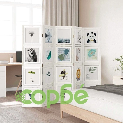 Разделител за стая, 5 панела, бял, дърво пауловния масив ➤ топ цена ➤ sorbe.bg