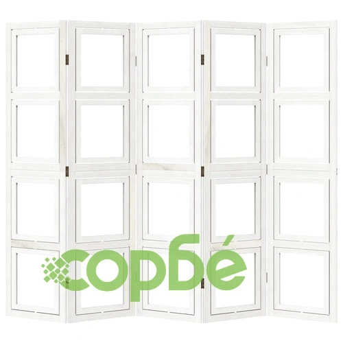 Разделител за стая, 5 панела, бял, дърво пауловния масив ➤ топ цена ➤ sorbe.bg