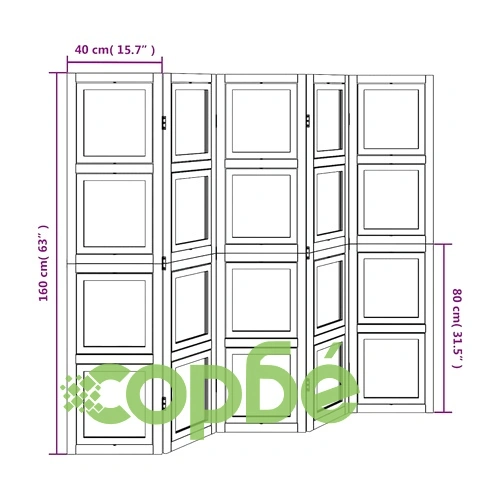 Разделител за стая, 5 панела, бял, дърво пауловния масив ➤ топ цена ➤ sorbe.bg