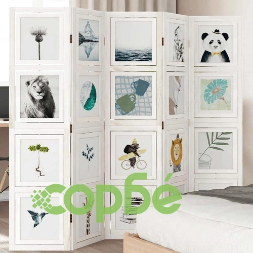 Разделител за стая, 5 панела, бял, дърво пауловния масив ➤ топ цена ➤ sorbe.bg