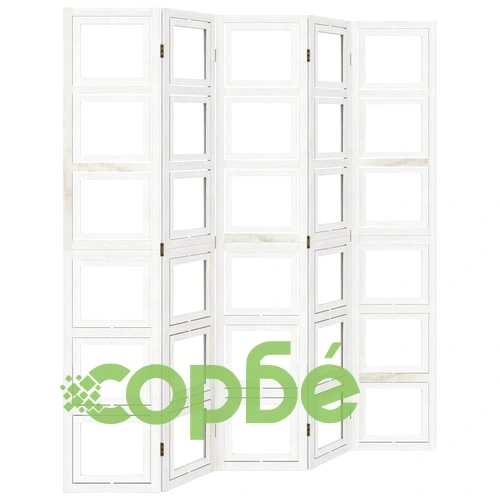 Разделител за стая, 5 панела, бял, дърво пауловния масив ➤ топ цена ➤ sorbe.bg