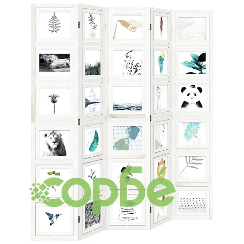 Разделител за стая, 5 панела, бял, дърво пауловния масив ➤ топ цена ➤ sorbe.bg