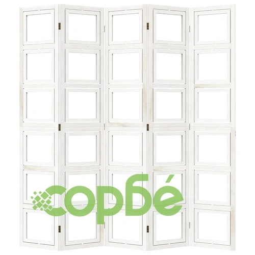 Разделител за стая, 5 панела, бял, дърво пауловния масив ➤ топ цена ➤ sorbe.bg