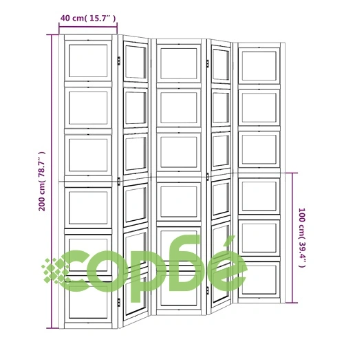 Разделител за стая, 5 панела, бял, дърво пауловния масив ➤ топ цена ➤ sorbe.bg