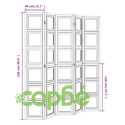 Разделител за стая, 5 панела, бял, дърво пауловния масив ➤ топ цена ➤ sorbe.bg