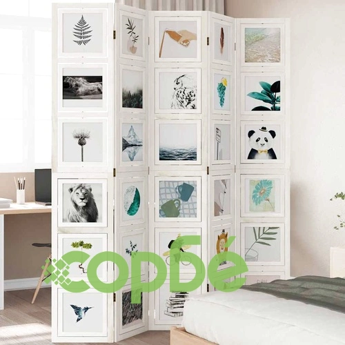 Разделител за стая, 5 панела, бял, дърво пауловния масив ➤ топ цена ➤ sorbe.bg