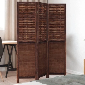 Разделител за стая, 3 панела, тъмнокафяв, дърво пауловния масив