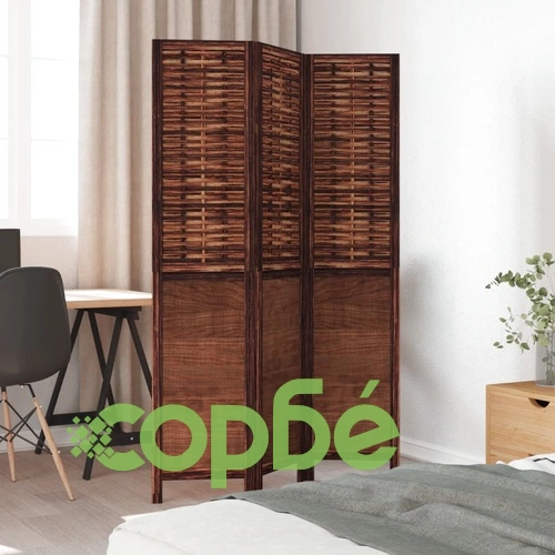 Разделител за стая, 3 панела, тъмнокафяв, дърво пауловния масив ➤ топ цена ➤ sorbe.bg