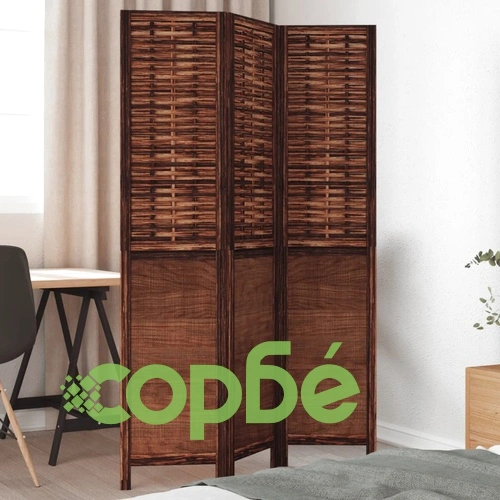 Разделител за стая, 3 панела, тъмнокафяв, дърво пауловния масив ➤ топ цена ➤ sorbe.bg
