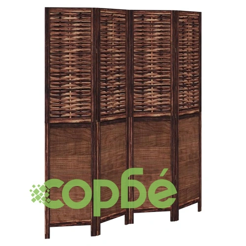 Разделител за стая, 4 панела, тъмнокафяв, дърво пауловния масив ➤ топ цена ➤ sorbe.bg