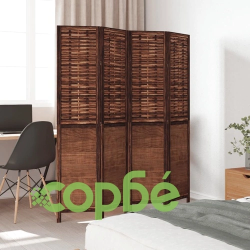 Разделител за стая, 4 панела, тъмнокафяв, дърво пауловния масив ➤ топ цена ➤ sorbe.bg