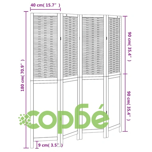 Разделител за стая, 4 панела, тъмнокафяв, дърво пауловния масив ➤ топ цена ➤ sorbe.bg