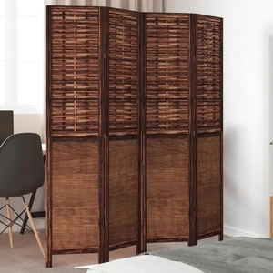 Разделител за стая, 4 панела, тъмнокафяв, дърво пауловния масив