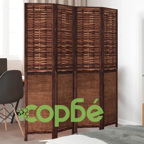 Разделител за стая, 4 панела, тъмнокафяв, дърво пауловния масив ➤ топ цена ➤ sorbe.bg