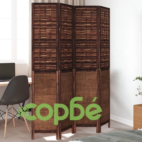 Разделител за стая, 4 панела, тъмнокафяв, дърво пауловния масив ➤ топ цена ➤ sorbe.bg
